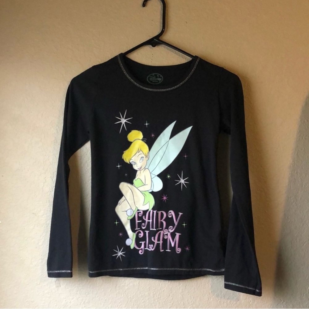 Disney Shirt Vintage Y2K Girls Tinkerbell Black Long Sleeve Shirt Top Girls Med